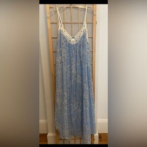 Lace-Trim Blue Floral Slip Dress